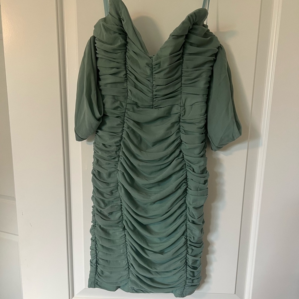 Hello Molly Green Cowl Neck Ruched Dress